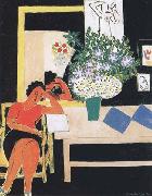Henri Matisse Reader on a Black Background(The Pink Table) (mk35) painting